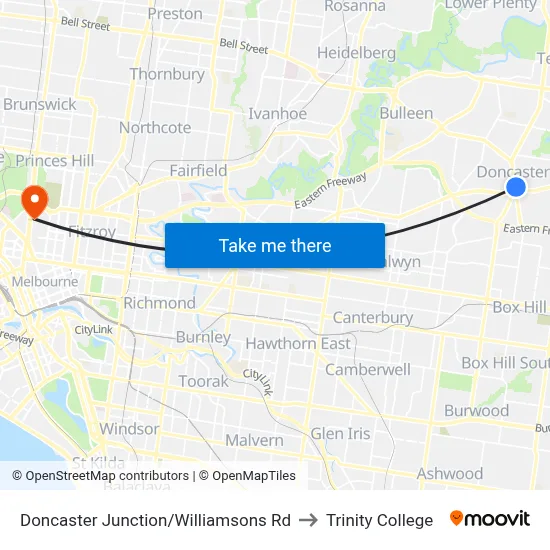 Doncaster Junction/Williamsons Rd to Trinity College map