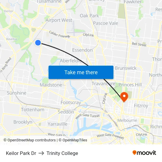 Keilor Park Dr to Trinity College map