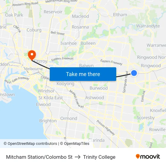 Mitcham Station/Colombo St to Trinity College map
