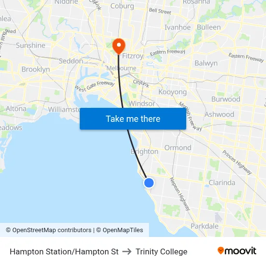 Hampton Station/Hampton St to Trinity College map