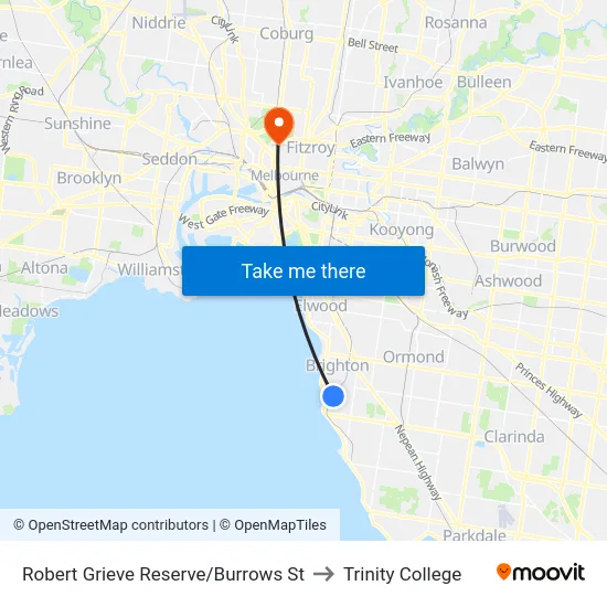 Robert Grieve Reserve/Burrows St to Trinity College map