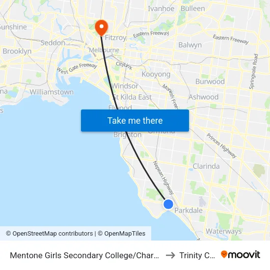 Mentone Girls Secondary College/Charman Rd to Trinity College map