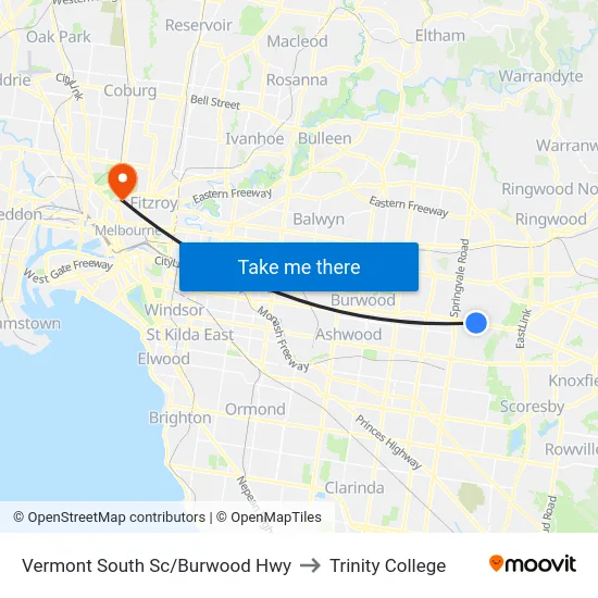 Vermont South Sc/Burwood Hwy to Trinity College map