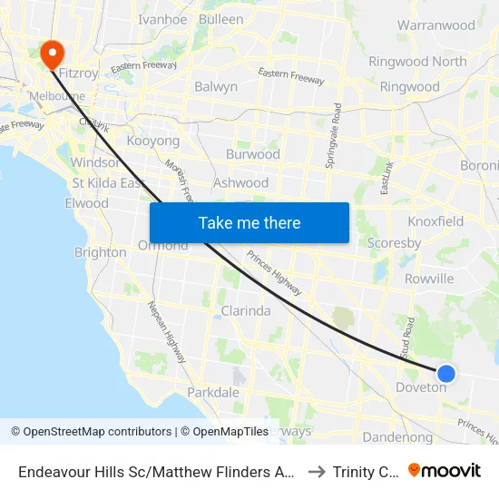 Endeavour Hills Sc/Matthew Flinders Ave to Trinity College map