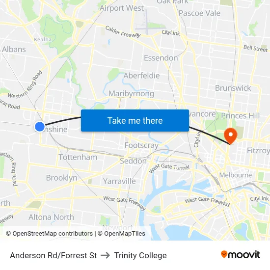 Anderson Rd/Forrest St to Trinity College map