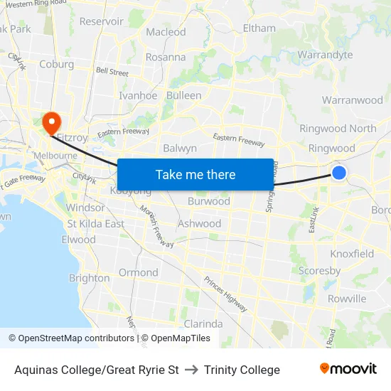 Aquinas College/Great Ryrie St to Trinity College map