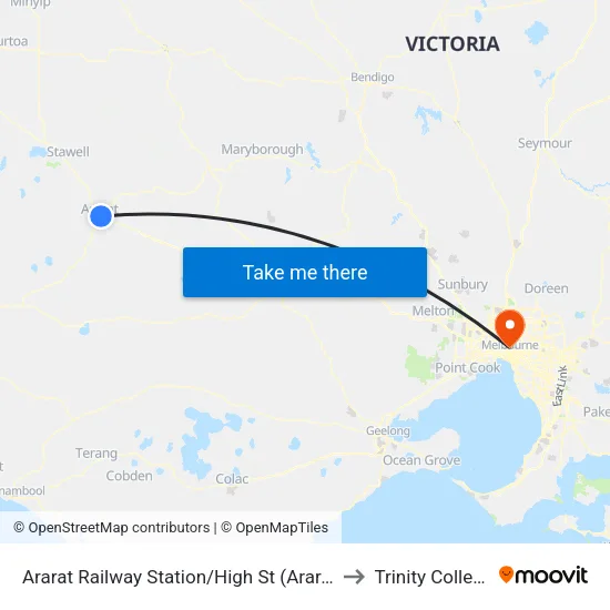 Ararat Railway Station/High St to Trinity College map