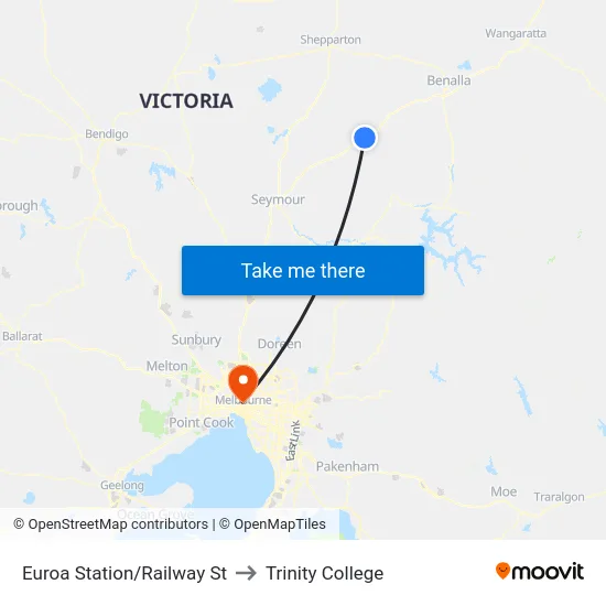 Euroa Station/Railway St to Trinity College map
