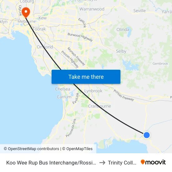 Koo Wee Rup Bus Interchange/Rossiter Rd to Trinity College map