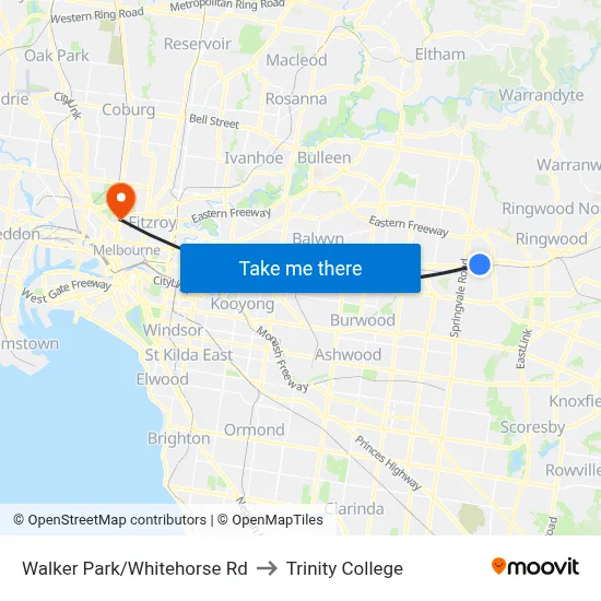 Walker Park/Whitehorse Rd to Trinity College map