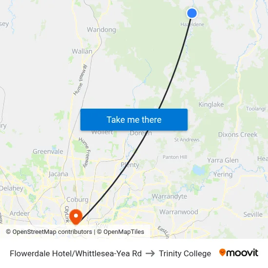 Flowerdale Hotel/Whittlesea-Yea Rd to Trinity College map