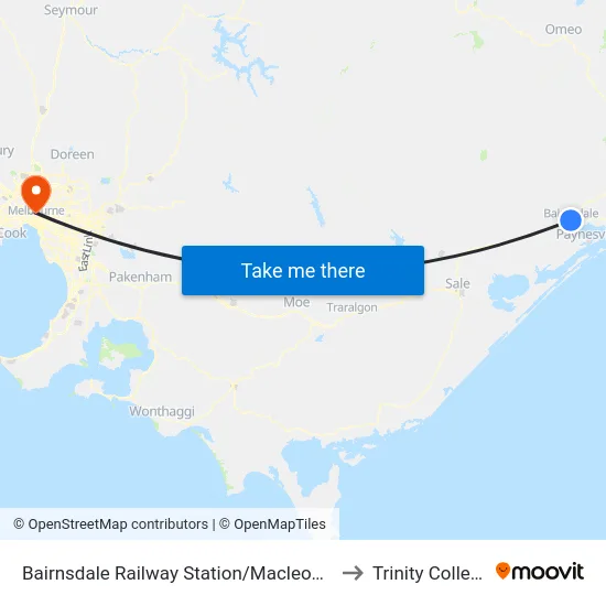 Bairnsdale Railway Station/Macleod St to Trinity College map