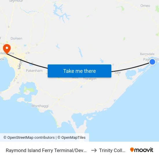Raymond Island Ferry Terminal/Devon Rd to Trinity College map