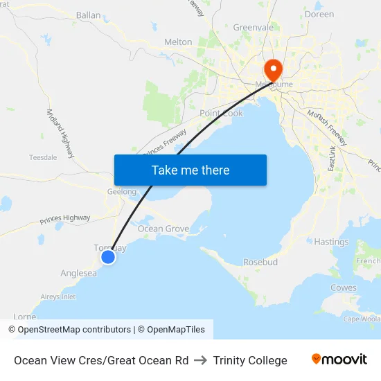 Ocean View Cres/Great Ocean Rd to Trinity College map