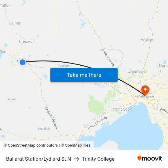 Ballarat Station/Lydiard St N to Trinity College map