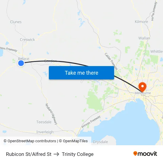 Rubicon St/Alfred St to Trinity College map