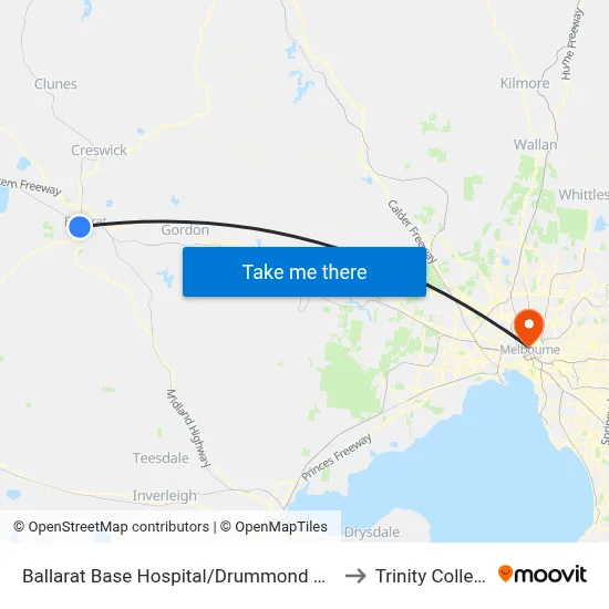 Ballarat Base Hospital/Drummond St N to Trinity College map
