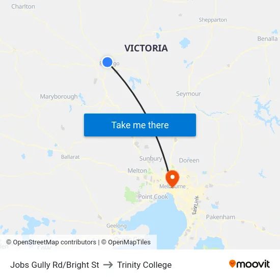 Jobs Gully Rd/Bright St to Trinity College map
