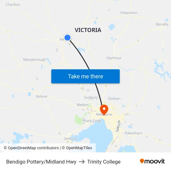 Bendigo Pottery/Midland Hwy to Trinity College map