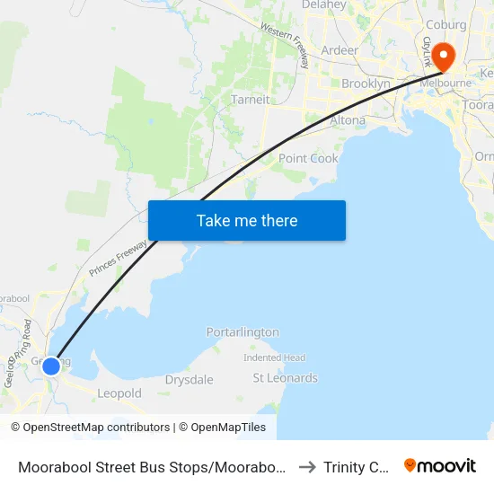 Moorabool Street Bus Stops/Moorabool St to Trinity College map
