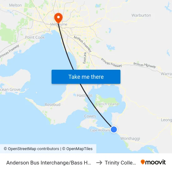 Anderson Bus Interchange/Bass Hwy to Trinity College map