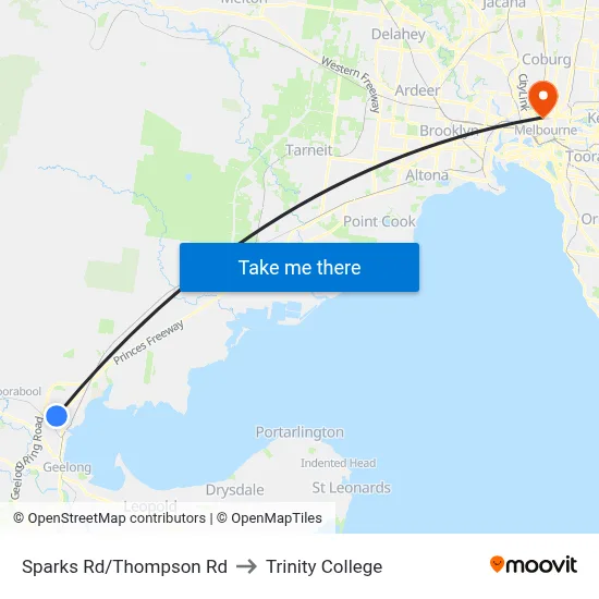 Sparks Rd/Thompson Rd to Trinity College map