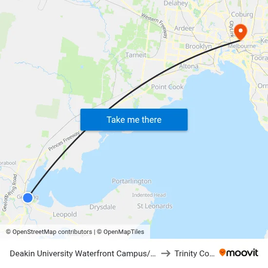 Deakin University Waterfront Campus/Brougham St to Trinity College map