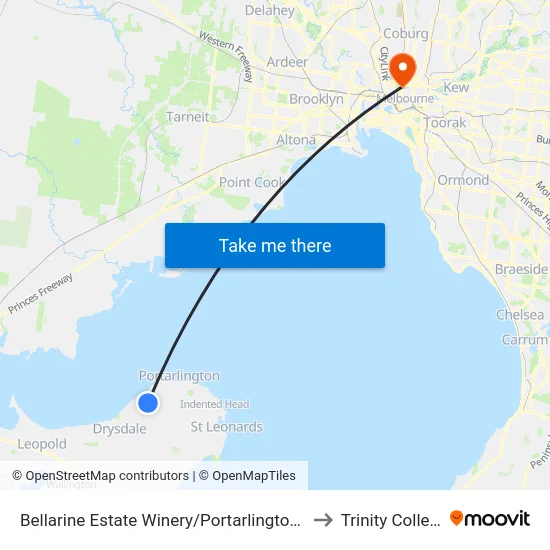 Bellarine Estate Winery/Portarlington Rd to Trinity College map