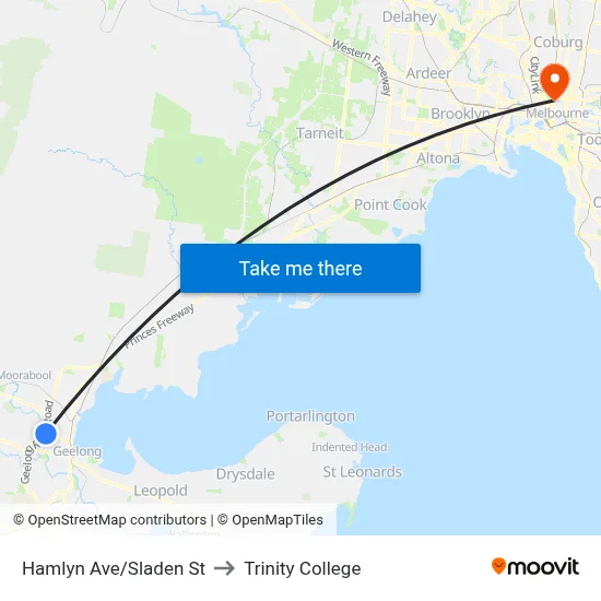 Hamlyn Ave/Sladen St to Trinity College map