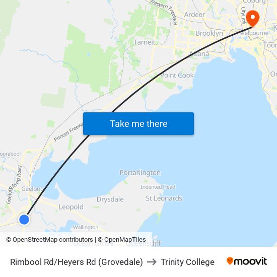 Rimbool Rd/Heyers Rd (Grovedale) to Trinity College map