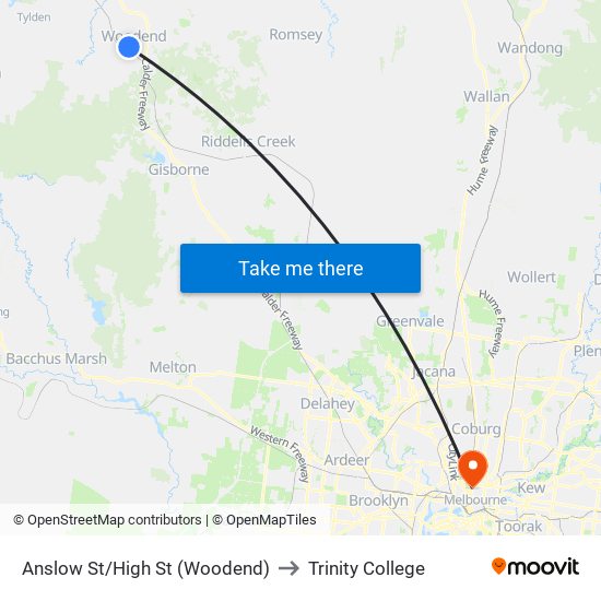 Anslow St/High St (Woodend) to Trinity College map