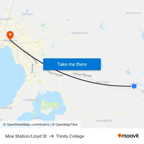 Moe Station/Lloyd St to Trinity College map