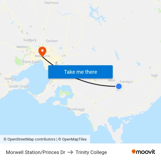 Morwell Station/Princes Dr to Trinity College map
