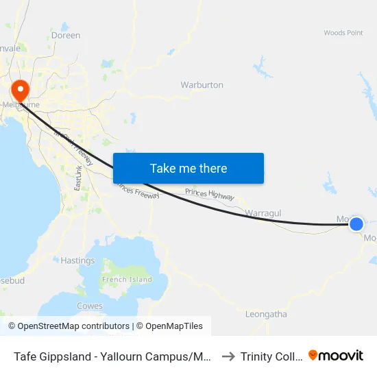Tafe Gippsland - Yallourn Campus/Monash Rd to Trinity College map