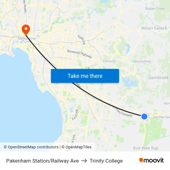 Pakenham Station/Railway Ave to Trinity College map