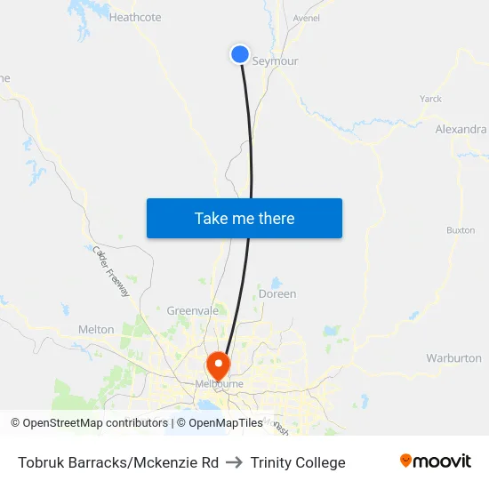 Tobruk Barracks/Mckenzie Rd to Trinity College map