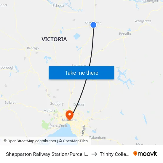 Shepparton Railway Station/Purcell St to Trinity College map