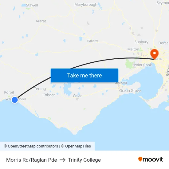 Morris Rd/Raglan Pde to Trinity College map