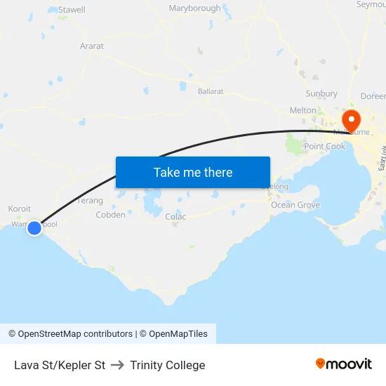 Lava St/Kepler St to Trinity College map