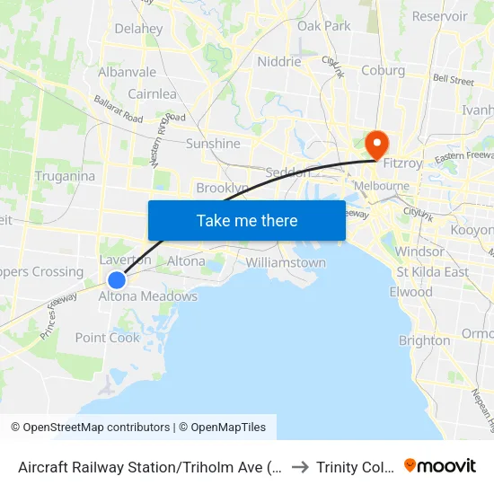 Aircraft Station/Triholm Ave to Trinity College map