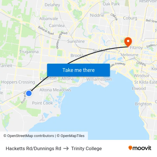 Hacketts Rd/Dunnings Rd to Trinity College map