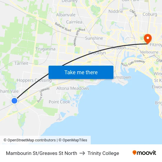 Mambourin St/Greaves St North to Trinity College map