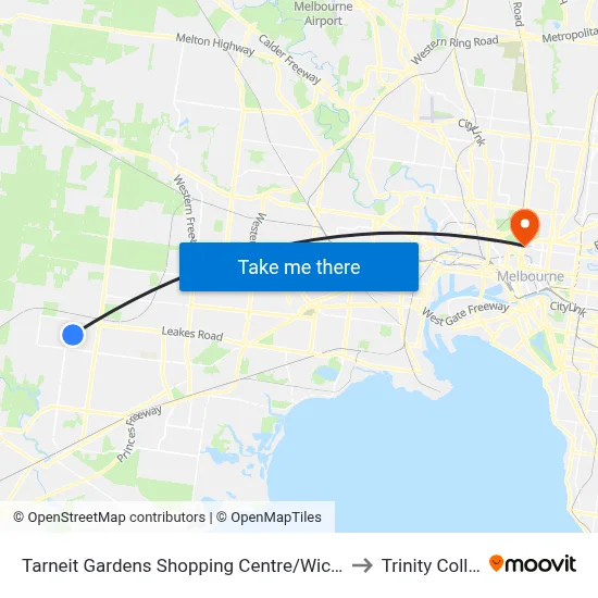 Tarneit Gardens Shopping Centre/Wickford Rd to Trinity College map