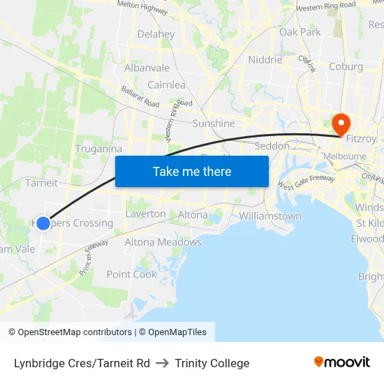 Lynbridge Cres/Tarneit Rd to Trinity College map