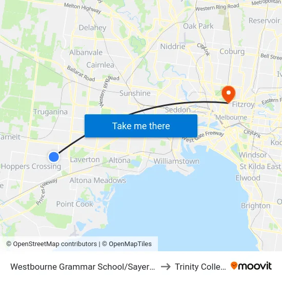 Westbourne Grammar School/Sayers Rd to Trinity College map