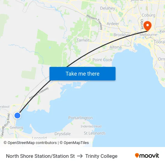 North Shore Station/Station St to Trinity College map