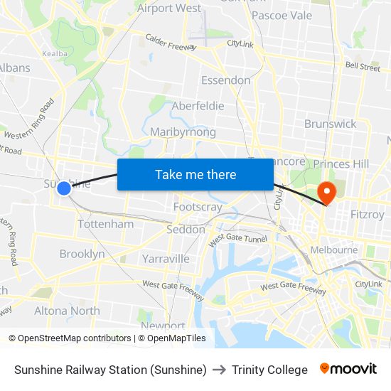 Sunshine Railway Station (Sunshine) to Trinity College map