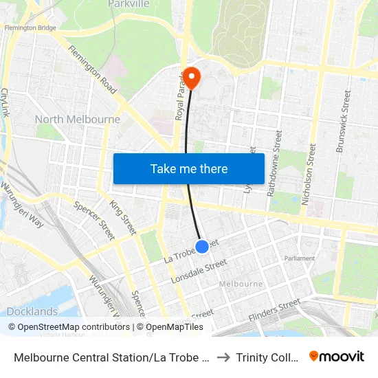 Melbourne Central Station/La Trobe St  #5 to Trinity College map