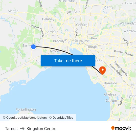 Tarneit to Kingston Centre map