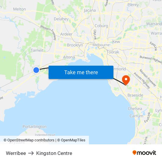 Werribee to Kingston Centre map